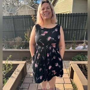 Emily and Fin Black Floral Fit & Flare Dress Size XXL Vintage Inspired